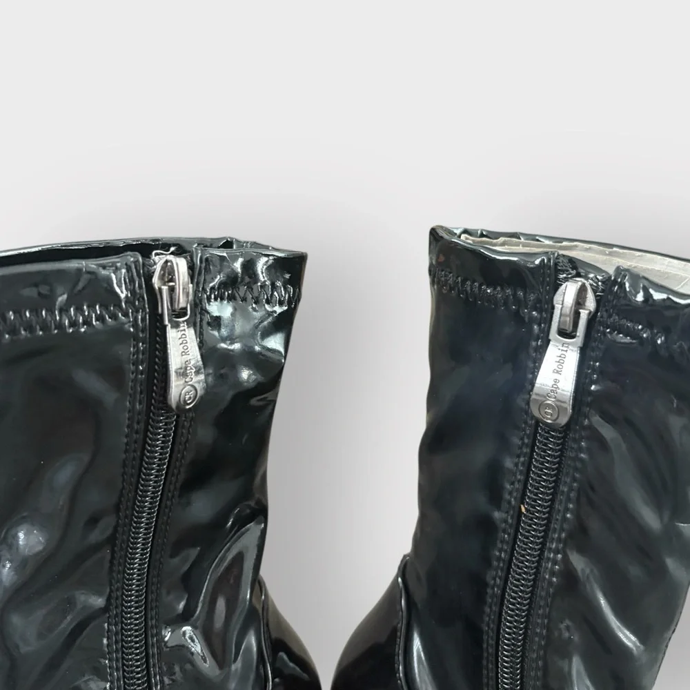 Cape Robbin Black Faux Patent Leather Booties with Perspex Lucite Heel - Glossy - Picture 5 of 8